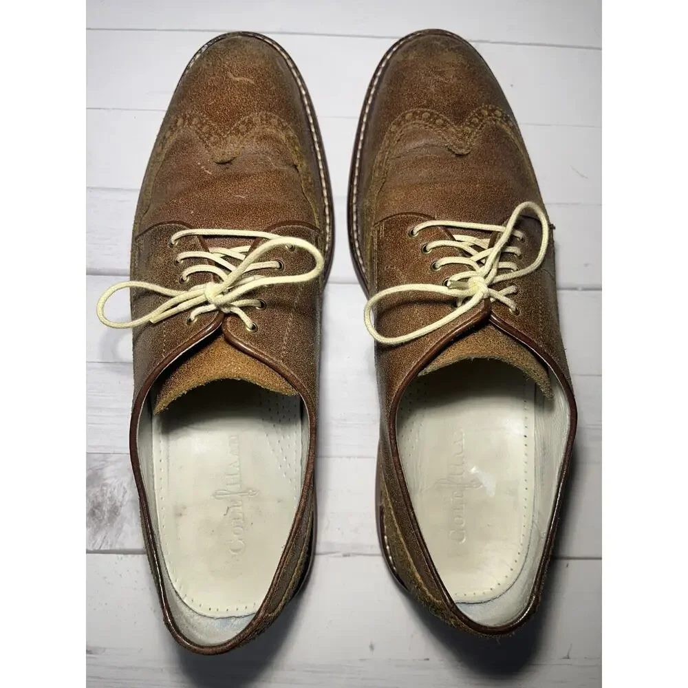 Cole Haan Mens‎ Brown Wingtip Shoes 11 M Oxford Red Rubber Soles C10190